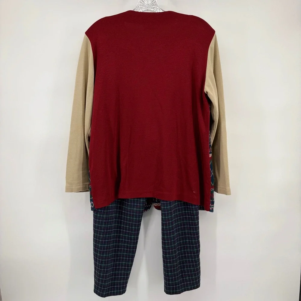 Alfred‎ Dunner Women's 2 Piece Outfit Vest Sweater Pants Plaid Blue Red M 12 USA
